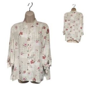 Allison Dale 2X Floral Plaid Button-Up Blouse